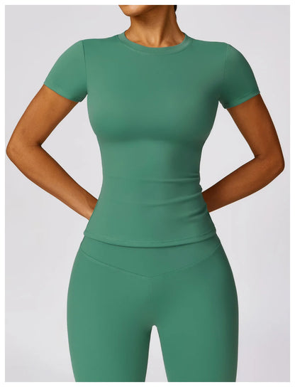 HGC Women's Sports T Shirt Summer Short Sleeve Running  Round Neck Breathable Stretchy GYM Yoga Slim Fitness Active Top Tee