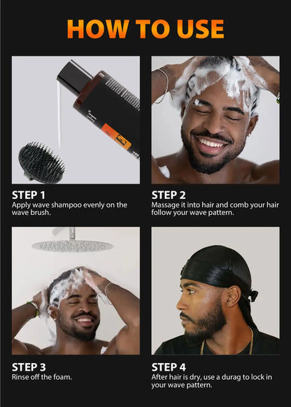 Deep Wave Control Pomade Shampoo Kit Biotin Prevent Hair Loss Edge Control Gel Sport Strong Hold Wave Hair Gel For African Men