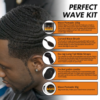 Biotin Wave Pomade For Deep Waves 360 Strong Hold Hair Styling Cream Wavy Hair Oil With Brush Waves Cream For African Black Men