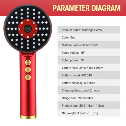 Red Light Vibration Head Massage Comb Electric Massage Comb Oil Applicator Nourishing Scalp Brush Hair Growth Anti Hair Loss