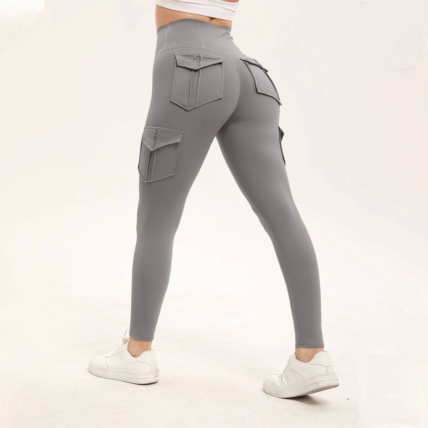 Women's Solid Color Gym Leggings High Waisted Fitness Yoga Pants Practical Pocket Stretch Outdoors Sports Cargo Styles Pants