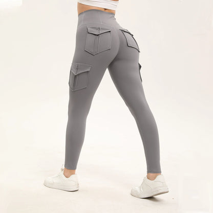 Women's Solid Color Gym Leggings High Waisted Fitness Yoga Pants Practical Pocket Stretch Outdoors Sports Cargo Styles Pants
