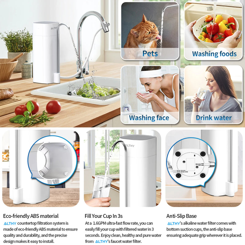 ALTHY Countertop Faucet Drinking Water Filter Purifier Ultrafiltration System, Reduces 99% , Chlorine, Heavy Metals,Odor