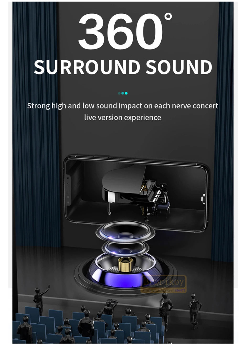 Metal Mini Wireless Bluetooth Speaker Hifi Portable Music Subwoofer Super Bass Stereo Column Mobile Phone Computer Music Player