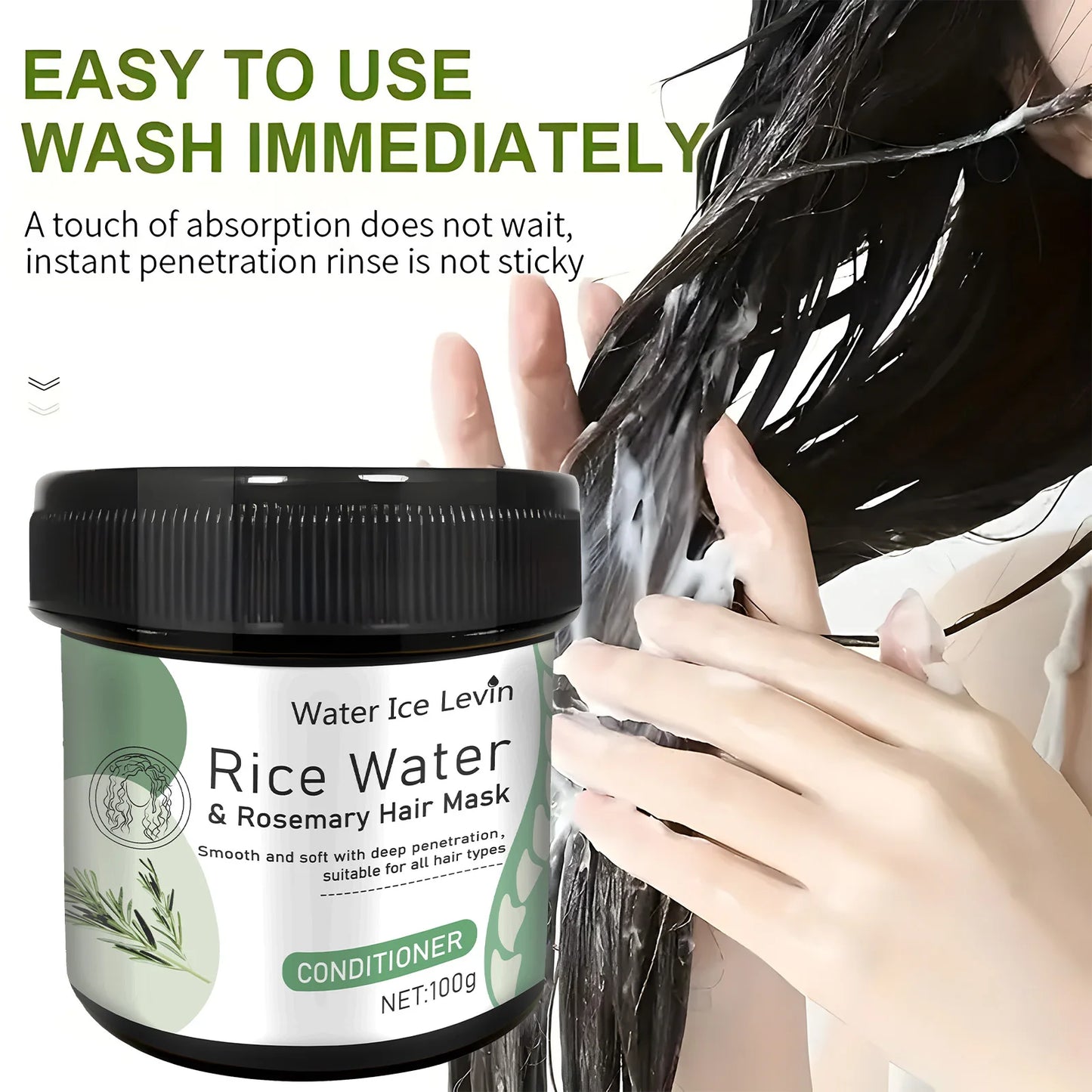 Rice Water Hair Mask Repair Damage Frizzy Treatment Scalp Hair Root Shiny Balm Straighten Soft Hair Care