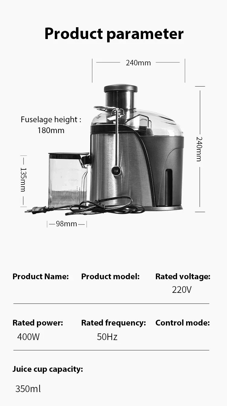 400W Juice Extractor, 22000RPM Motor with 3" Wide Chute for Whole Fruits/Vegetables, 2-Speed Juicer, Easy-Clean Design
