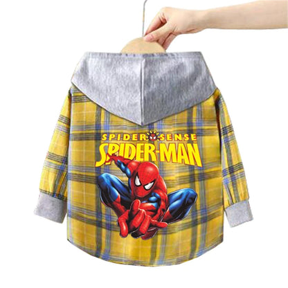 Spring Children Boys Spiderman Plaid Shirts Cartoon Casual Toddler Kid Boy Mickey Hooded Shirts Loose Long Sleeve Baby Boy Top