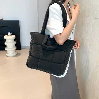 Puffer Tote Bag for Women Lightweight Down Cotton Padded Crossbody Bag Large Capacity Handbag Puffy Purse for Shopping Travel ﻿