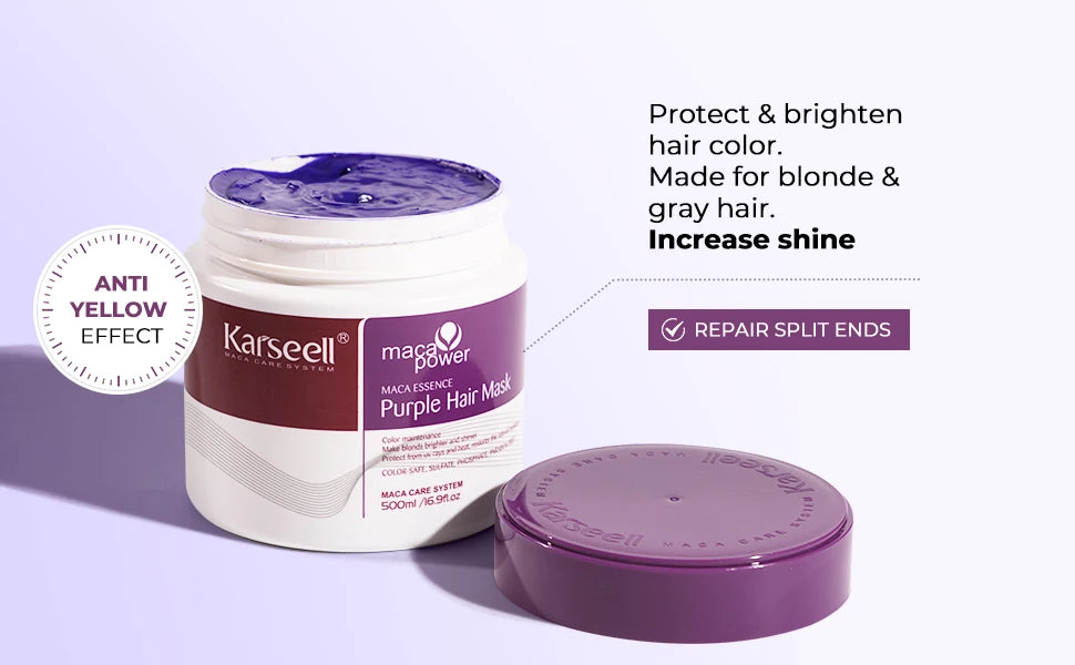 Karseell Purple Hair Mask 16.90 fl.oz 500ml Professional Neutralizes Brass Yellow Tones For Blonde Silver Gray Highlighted Hair