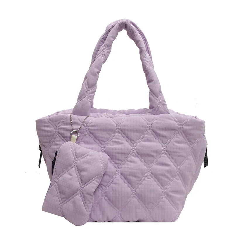 Puffer Tote Bag for Women Lightweight Down Cotton Padded Crossbody Bag Large Capacity Handbag Puffy Purse for Shopping Travel ﻿