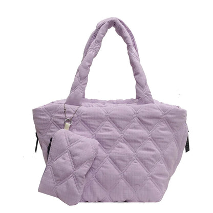 Puffer Tote Bag for Women Lightweight Down Cotton Padded Crossbody Bag Large Capacity Handbag Puffy Purse for Shopping Travel ﻿