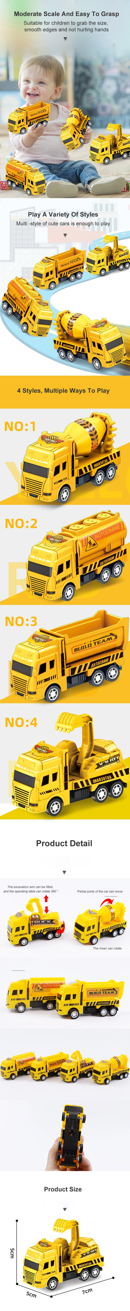 4 Pcs Small Construction Vehicles, Pull Back & Go Friction Powered STEM Toys for Toddlers, Travel Car Toys Age 3-5 Birthday Gift