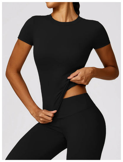 HGC Women's Sports T Shirt Summer Short Sleeve Running  Round Neck Breathable Stretchy GYM Yoga Slim Fitness Active Top Tee