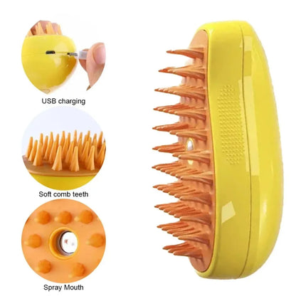 USB Rechargeable 3-in-1 Pet Grooming Brush with Steam Spray & Massage, Anti-Flying Hair Electric Bath Brush for Dog Cat Shedding