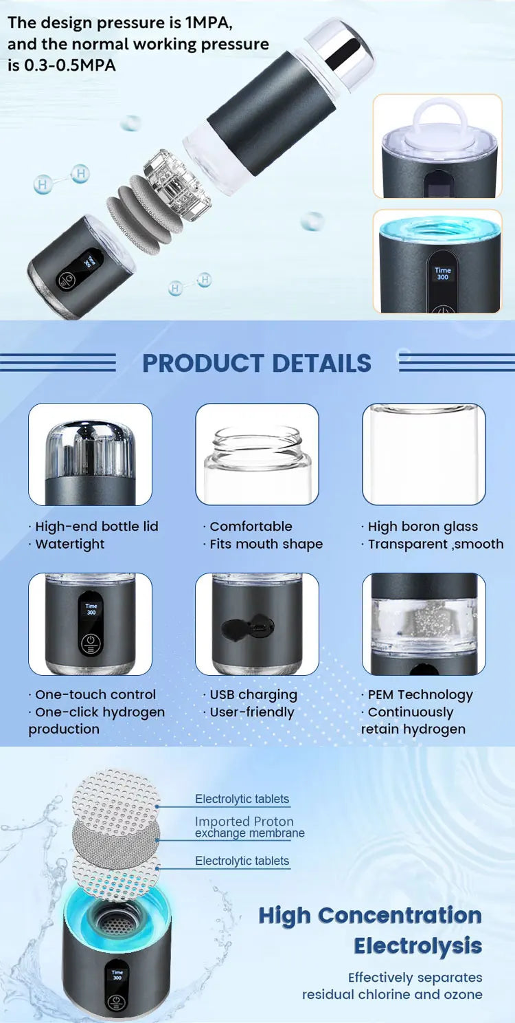 8000PPB Hydrogen Alkaline Drink Water Filter Hydrogen Ionized Water Machine Cup Hydrogen Generator Portable Water Ionizer Health
