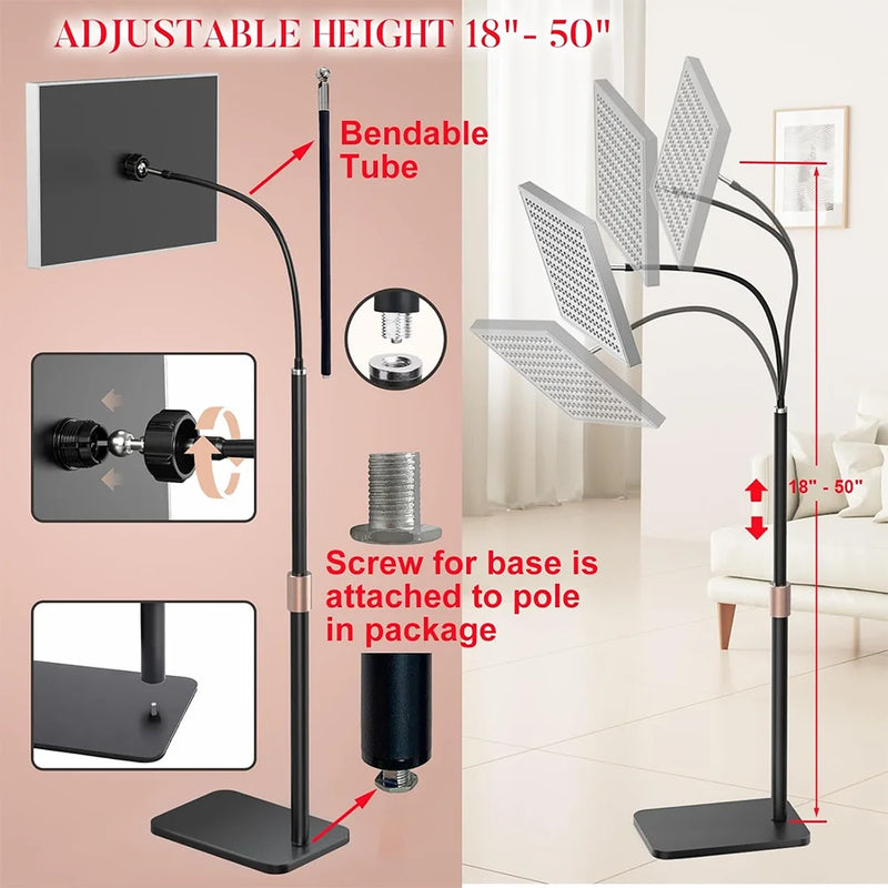  Adjustable height LED therapy panel with floor stand and bendable arm

