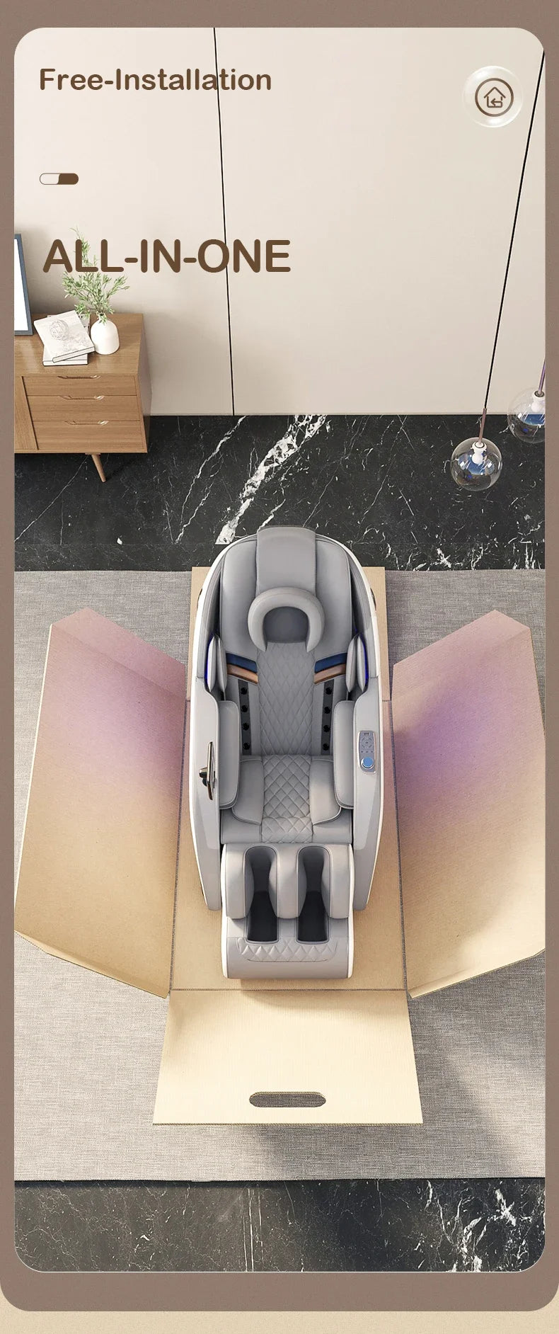 Ready-to-use massage chair with all-in-one design and no installation required