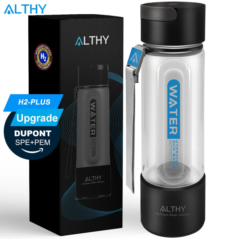 Front of ALTHY Hydrogen Water Bottle box – SPE PEM Electrolysis Ionizer