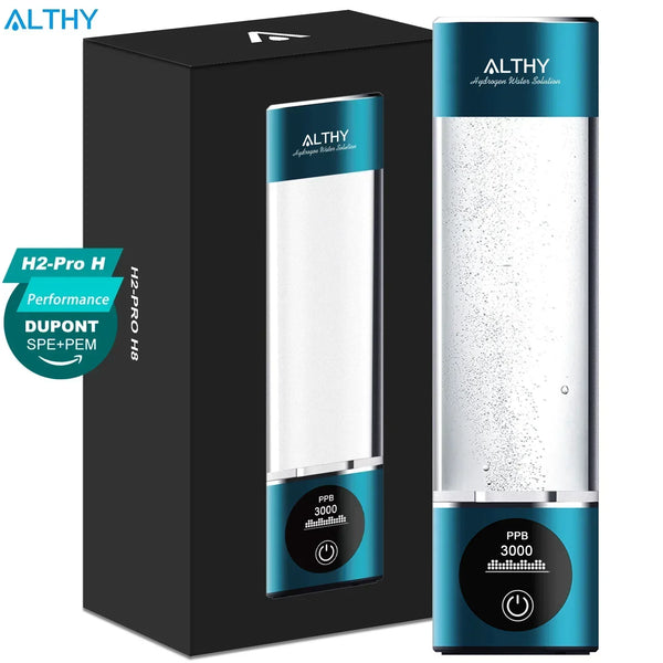 Portable Hydrogen Water Bottle with Gift Box – ALTHY H2-Pro H8, 3000PPB High-Concentration Generator