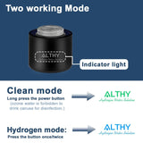 ALTHY hydrogen generator bottle with indicator light showing two modes – clean mode for disinfection and hydrogen mode for drinking water