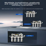  STARWELL water purifier installed in various ways including wall mount, countertop, and cabinet mount