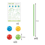 Measurement of fort kit components including 31cm rods and 3.5cm balls with layout sheet