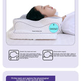 Side view of head sinking and cervical spine supported by memory foam neck pillow