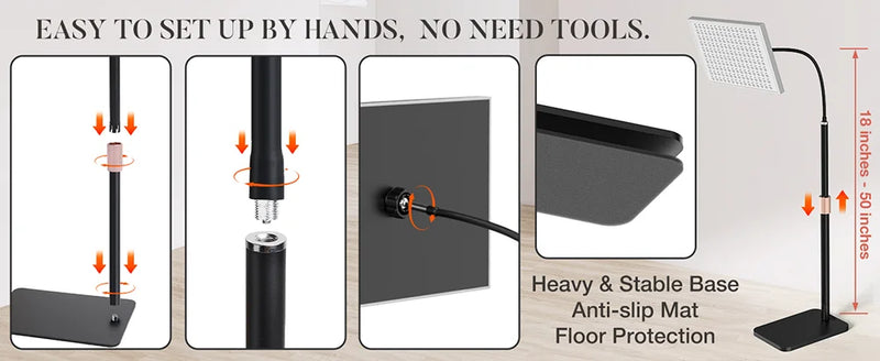  No-tool setup for red light therapy panel – adjustable height and stable base