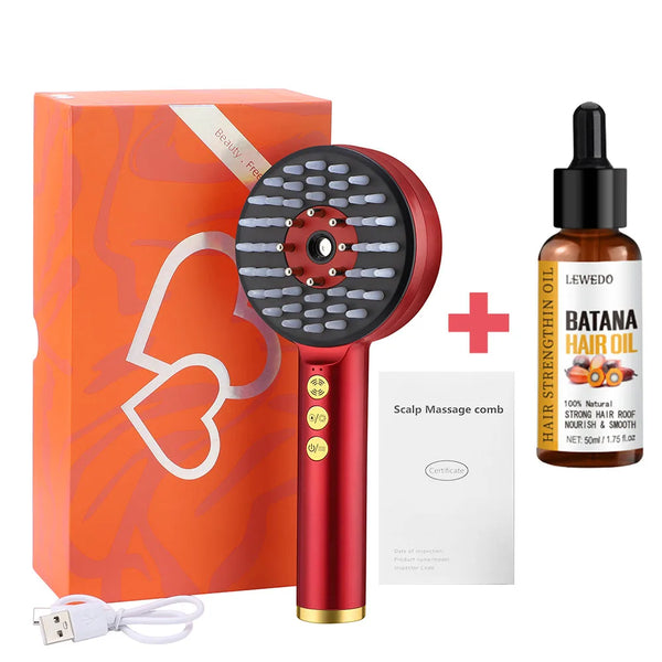 EMS scalp massager comb with Batana oil and packaging accessories