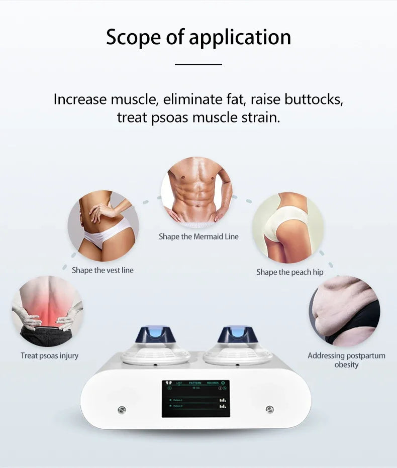  EMS slimming machine application areas – abdomen, buttocks, waist, and legs.