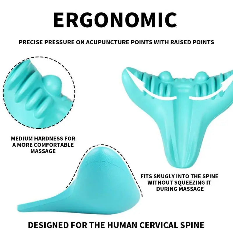  Close-up of ergonomic neck stretcher with raised acupressure nodes for spine support