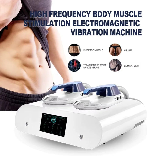  High-frequency body muscle stimulation electromagnetic vibration machine for fat reduction and muscle building.