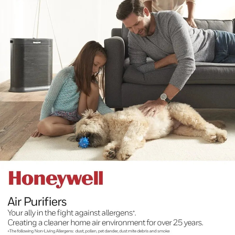 Family using Honeywell HPA200 air purifier for cleaner air and allergy protection at home

