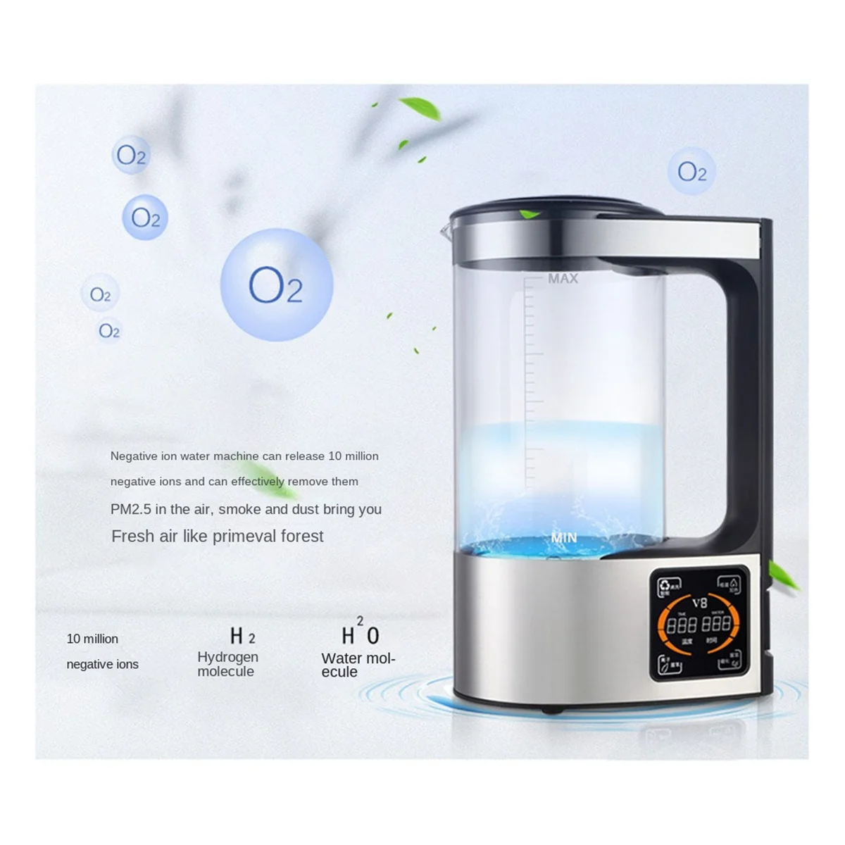 Hydrogen water maker with negative ion generator and O2 release – fresh, clean water with ion tech