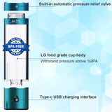 Portable hydrogen water bottle with BPA-free LG food grade cup body, pressure relief valve, and USB-C charging interface