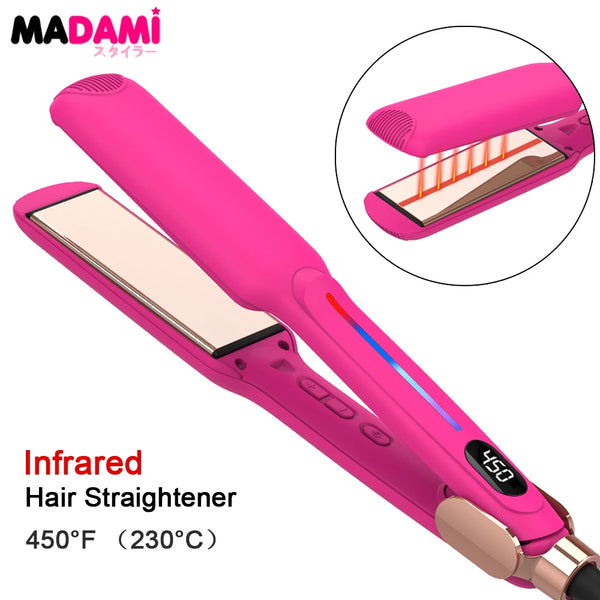  Infrared hair straightener with titanium plates in neon pink, 450°F max heat