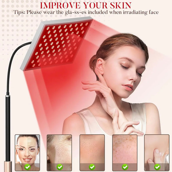  Red light therapy panel targeting face for anti-aging and skin rejuvenation
