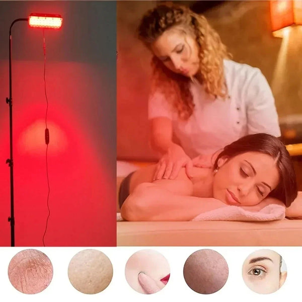  Infrared red light therapy in massage spa setting for skin rejuvenation and deep tissue relaxation