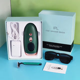 Full IPL hair removal kit – device, charger, razor, safety goggles, and instruction manual in gift box