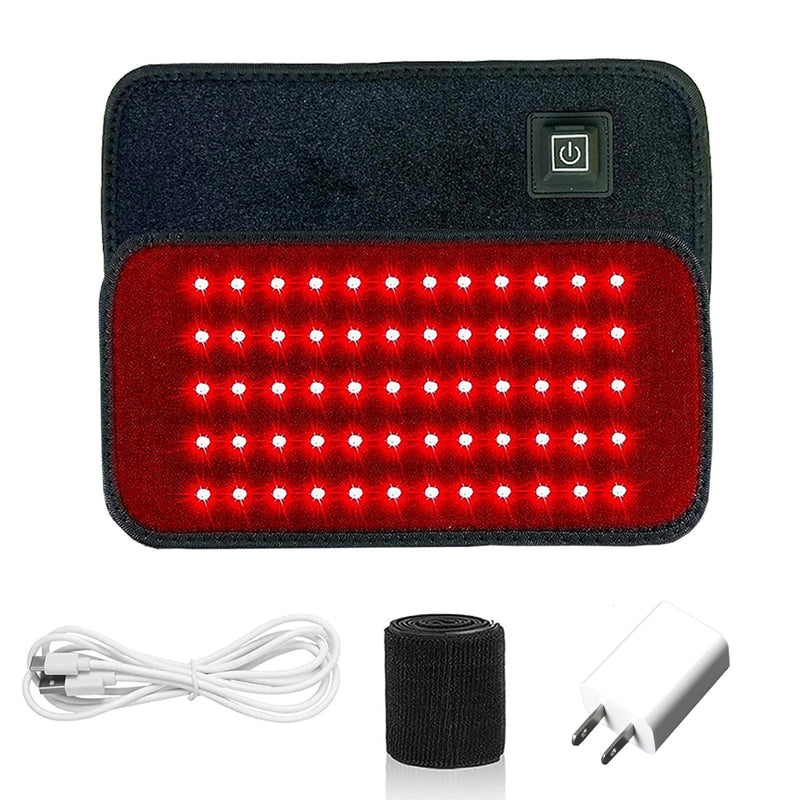 Red LED wrap belt with USB cable, elastic band, and US plug charger