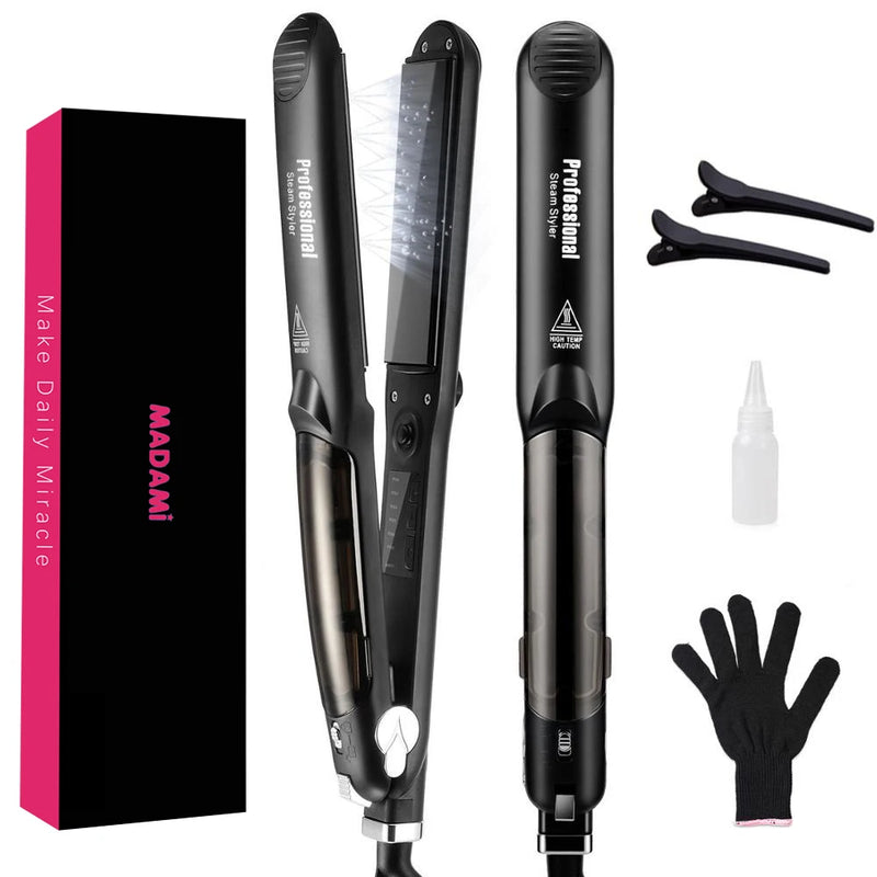  madami steam hair straightener full set with pink and black gift box