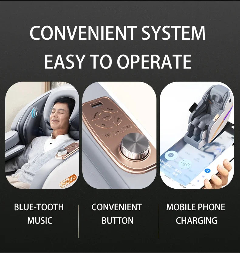  Bluetooth music, control knob, and mobile charging options on massage chair