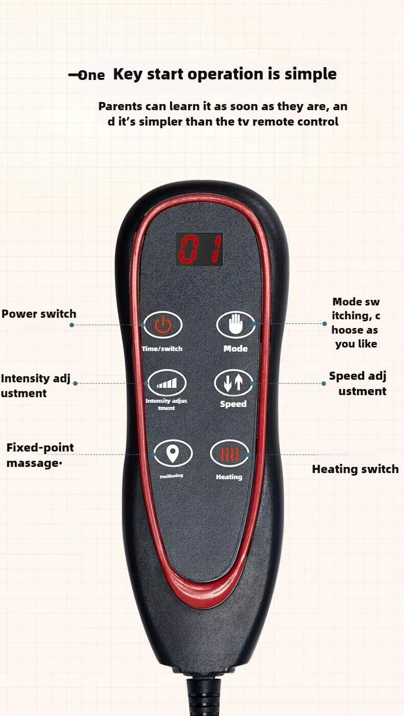 Massage cushion handheld remote with power, heat, intensity, and mode buttons for easy control