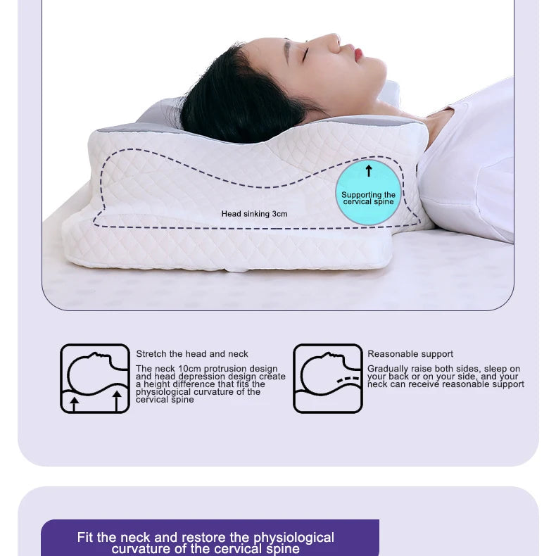 Pillow supporting the cervical spine with 3cm head sink zone