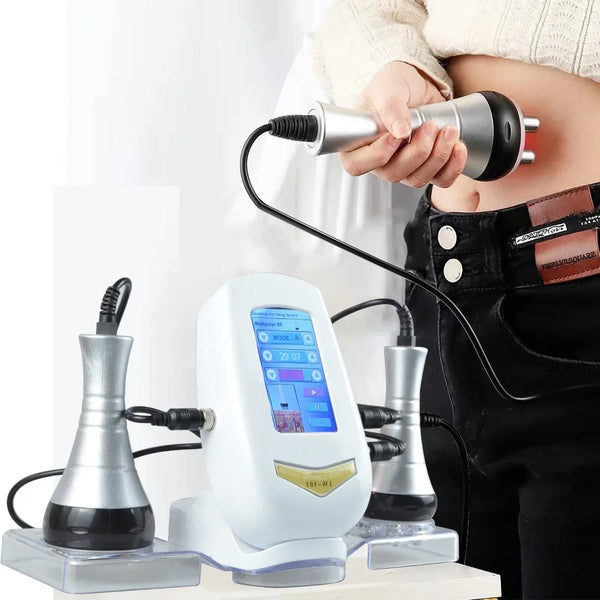Miss Queeny 3-in-1 cavitation device in use for fat reduction and waist sculpting