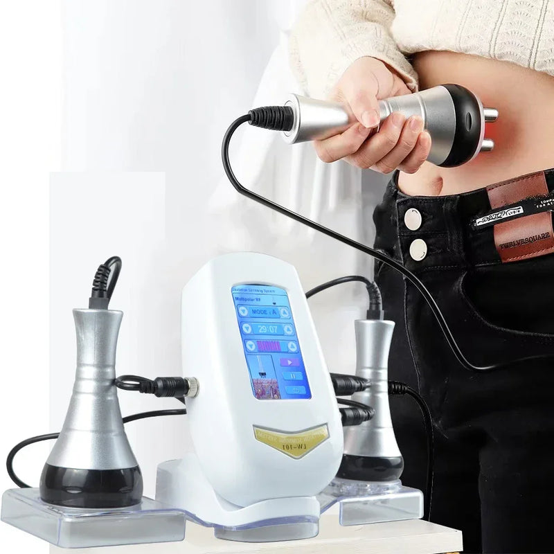Miss Queeny 3-in-1 cavitation device in use for fat reduction and waist sculpting