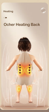  Back view of massage chair with heated ocher back and leg therapy for muscle relaxation