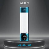 Front view of ALTHY H2Pro H8 Portable Hydrogen Water Bottle on display stand, showing 3000 PPB level – antioxidant-rich water maker