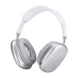  Silver wireless Bluetooth 5.1 headphones with white headband and breathable ear cushions