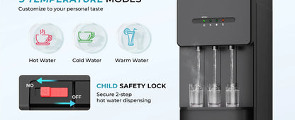 Commercial dispenser with hot, cold, and warm modes and secure child safety lock